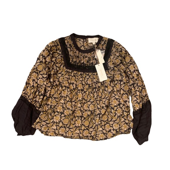 Cleobella Anthropologie Long Sleeve Top Rafi Lace Black Motif Size Medium NWT - Picture 2 of 16